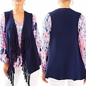 Lilly Pulitzer Andella Fringe Vest in Navy